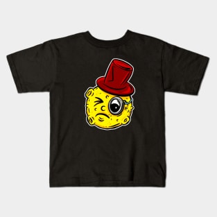 Monocle Top Hat Celestial Moon Lowbrow Cartoon Sticker Kids T-Shirt